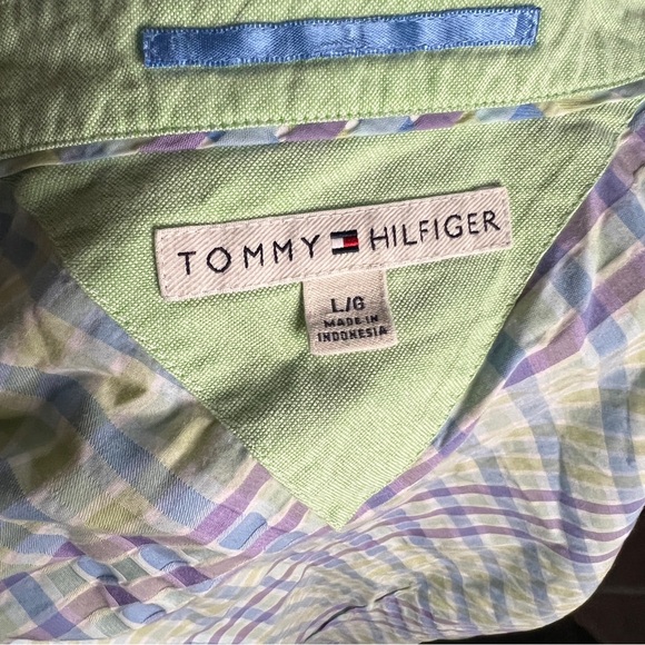 Vintage 90s Tommy Hilfiger Womens Sz L Rainbow Plaid Cotton Button Shirt - Picture 2 of 5